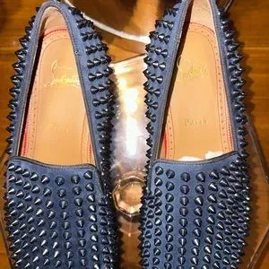 Christian Louboutin Dandellion Spikes Flats Navy Blue (Ink) 42IT Men’s Suede Christian Louboutin Navy Blue Leather Dandelion Spike Slip  main image 4